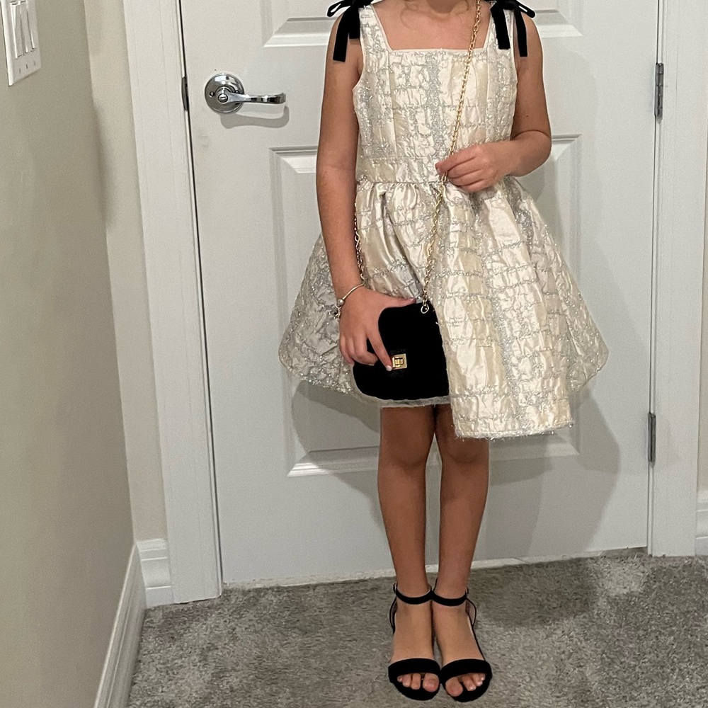 Kid gold with black bow dress